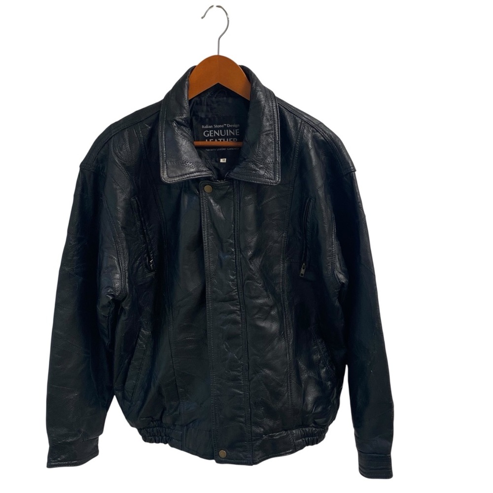 Leather Black Jacket Men Size Medium Bomber Flight Casual Varsity Outerwear - Picture 6 of 16